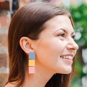 Dangling Geometric Earrings - Tri Color